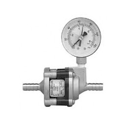 65 psi water pressure reducer valve with SS body, pressure gauge, 3/8" SS barb inlet/outlet