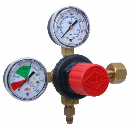 Primary soda regulator, 1P1P, CGA320 inlet, 1/4" flare outlet w/check, 160 lb and 2000 lb gauges