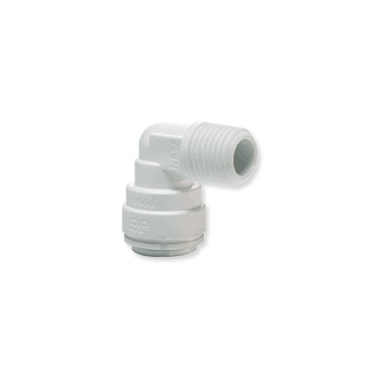 White polypropylene rigid elbow tube 1/4 OD x 1/8 NPTF