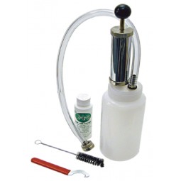 1 quart plastic cleaning bottle with metal pump, faucet wrench and brush, 4 oz bottle of beer line cleaner