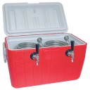 48 qt. picnic cooler with two 50' stainless steel coils, 2 faucets, shanks, couplings, NPL fittings 