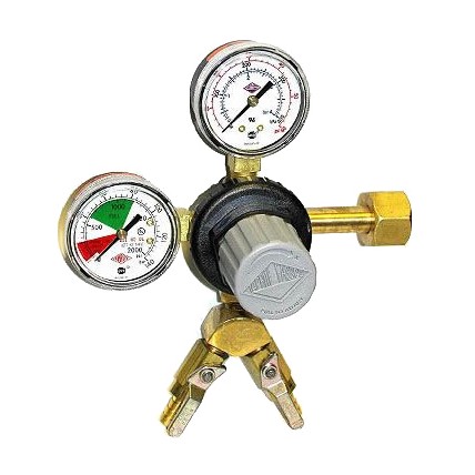 Primary beer regulator, 1P2P, CGA320 inlet, 5/16"(2) barb shut‐off w/check, 60 lb and 2000 lb gauges