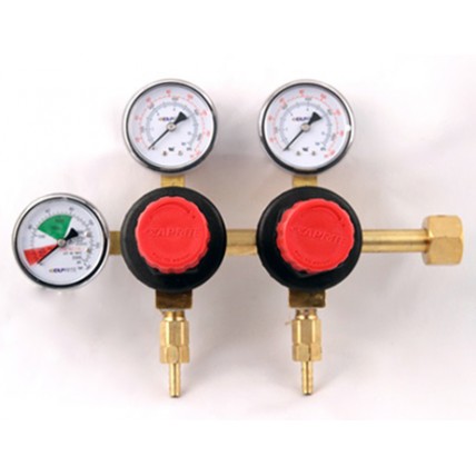 Primary soda regulator, 2P2P, CGA320 inlet, 1/4" barb outlets w/check, 160 lb and 2000 lb gauges