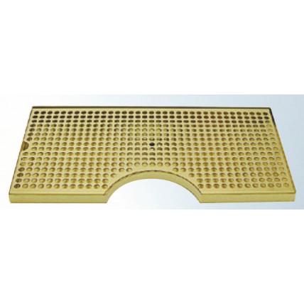 Surface mount brass drip tray with 6" cutout and drain 8" x 3/4" x 14"