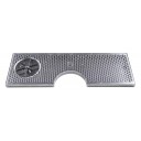Surface mount drip tray with cutout, drain and side rinser 8" x 7/8" x 24"