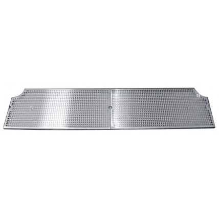 Surface mount drip tray with cutout corners, drain and side rinser 8" x 7/8" x 34"