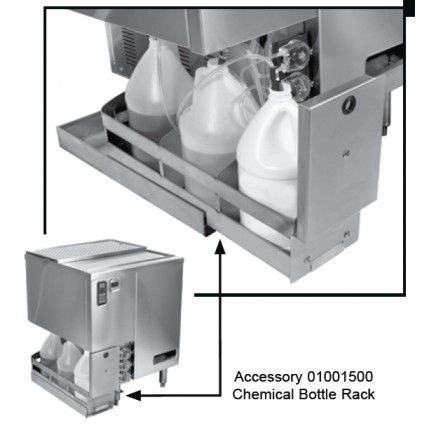 Slide-out chemical bottle rack for GW24 rotary glasswasher