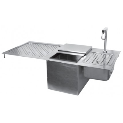Drop-in ice and water station unit with drainboard
