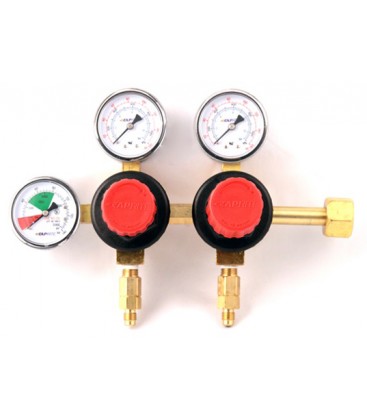 Primary soda regulator, 2P2P, CGA320 inlet, 1/4" flare outlets w/check, 160 lb and 2000 lb gauges