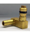 Flojet brass fitting 1/4 barb offset elbow CO2 w/shut-off, right hand