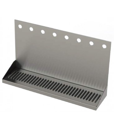 Stainless steel wall mounted drip tray with drain 2 faucet holes 8"W x 6-3/8"D x 14"H