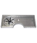 Surface mount drip tray with cutout and side rinser 7-1/2" x 7/8" x 15"