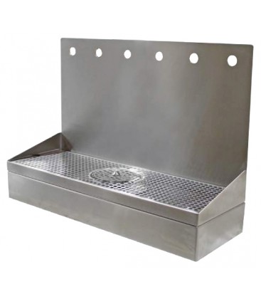 Wall mount drip tray growler filler with rinser, SS, 8 holes, 8"D x 22"H x 48"L