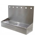 Wall mount drip tray growler filler with rinser, SS, 7 holes, 8"D x 22"H x 42"L