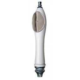 White large pub handle with chrome oval shield and chrome fittings