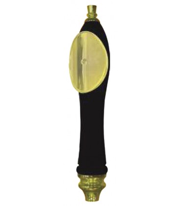 White large pub handle with gold oval shield and gold fittings