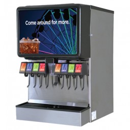 IBD22CB 4500 cold carb post-mix ice drink dispenser, 6 LEV self-serve lever valves, Coke graphics