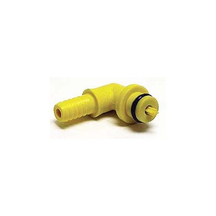 SHURflo 1/4" yellow plastic barb elbow with check valve for CO2 inlet