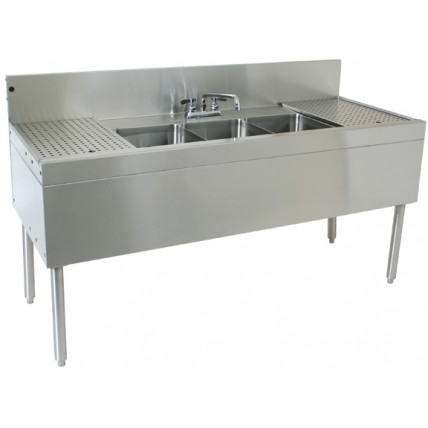 Underbar SS 3 compartment left sink 66"W x 24"D